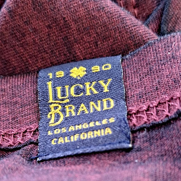 LUCKY BRAND Tee Shirt Top Mens M Henley Venice Burnout Long Sleeve Maroon - Picture 7 of 7